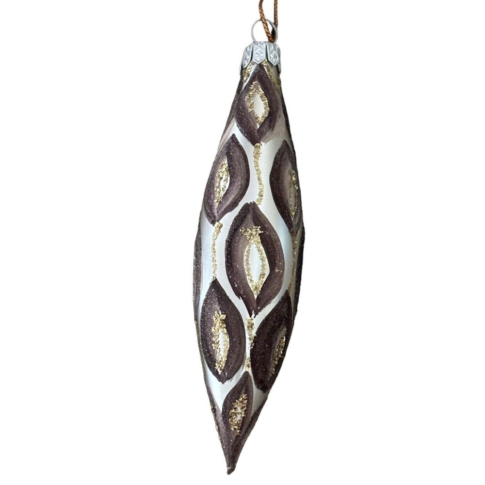 Vintage Mercury Blown Glass Teardrop Shaped Ornament w/Glitter 5” Czech Rep